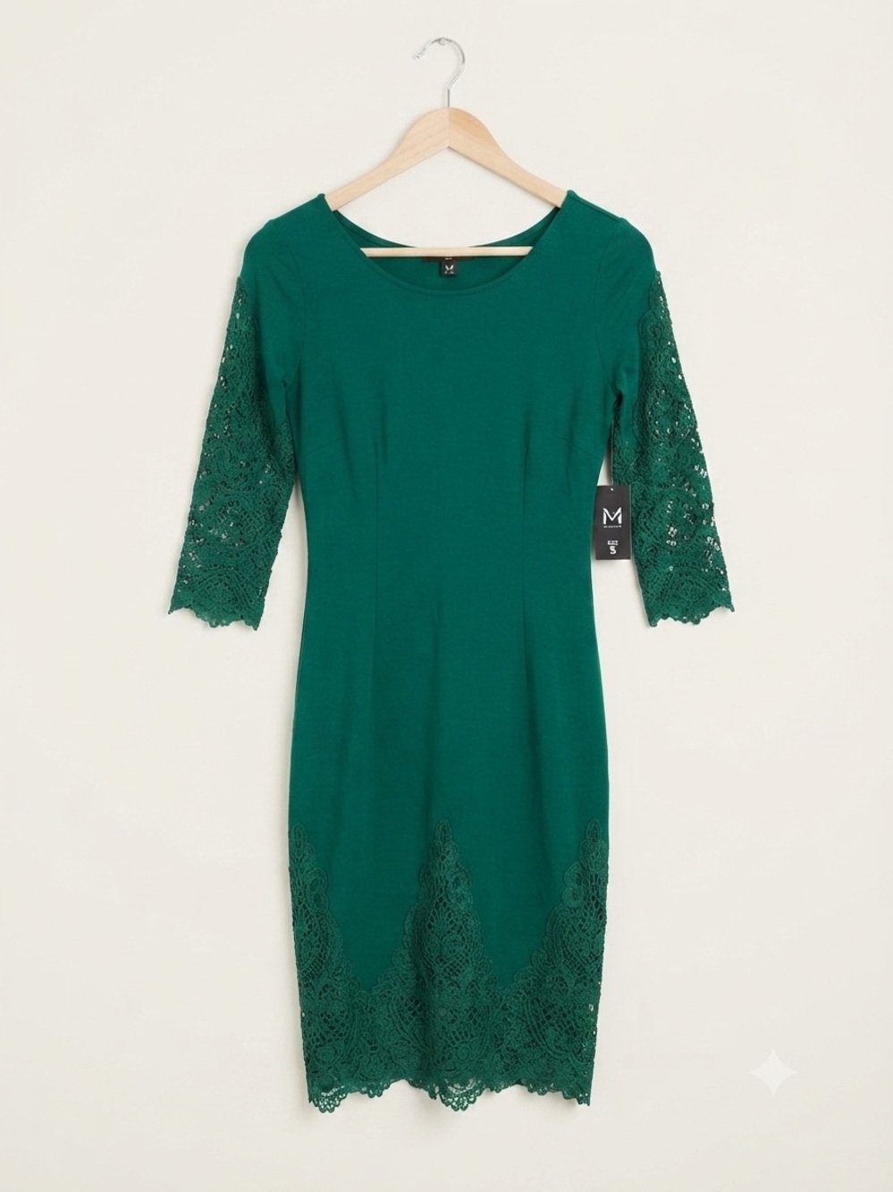 Lulu's Emerald Green Lace-Trim Midi Sheath Dress